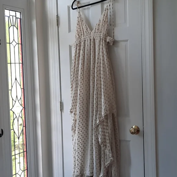 Free People. Meredith Cream and Tan Maxi Dress - Picture 5 of 9